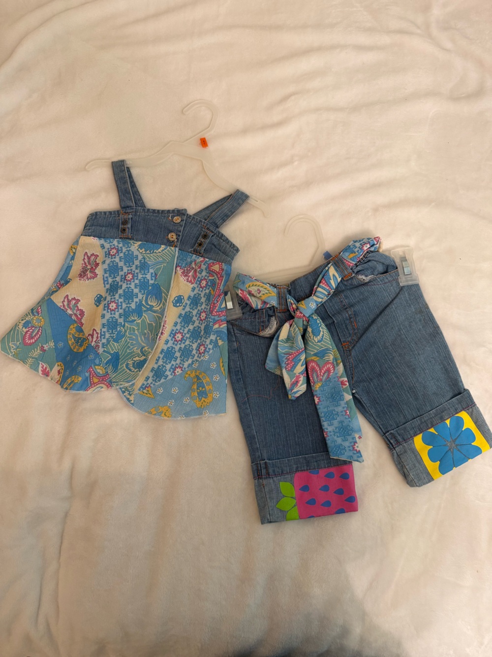 Girls Mixed Denim set with Floral Print Panel